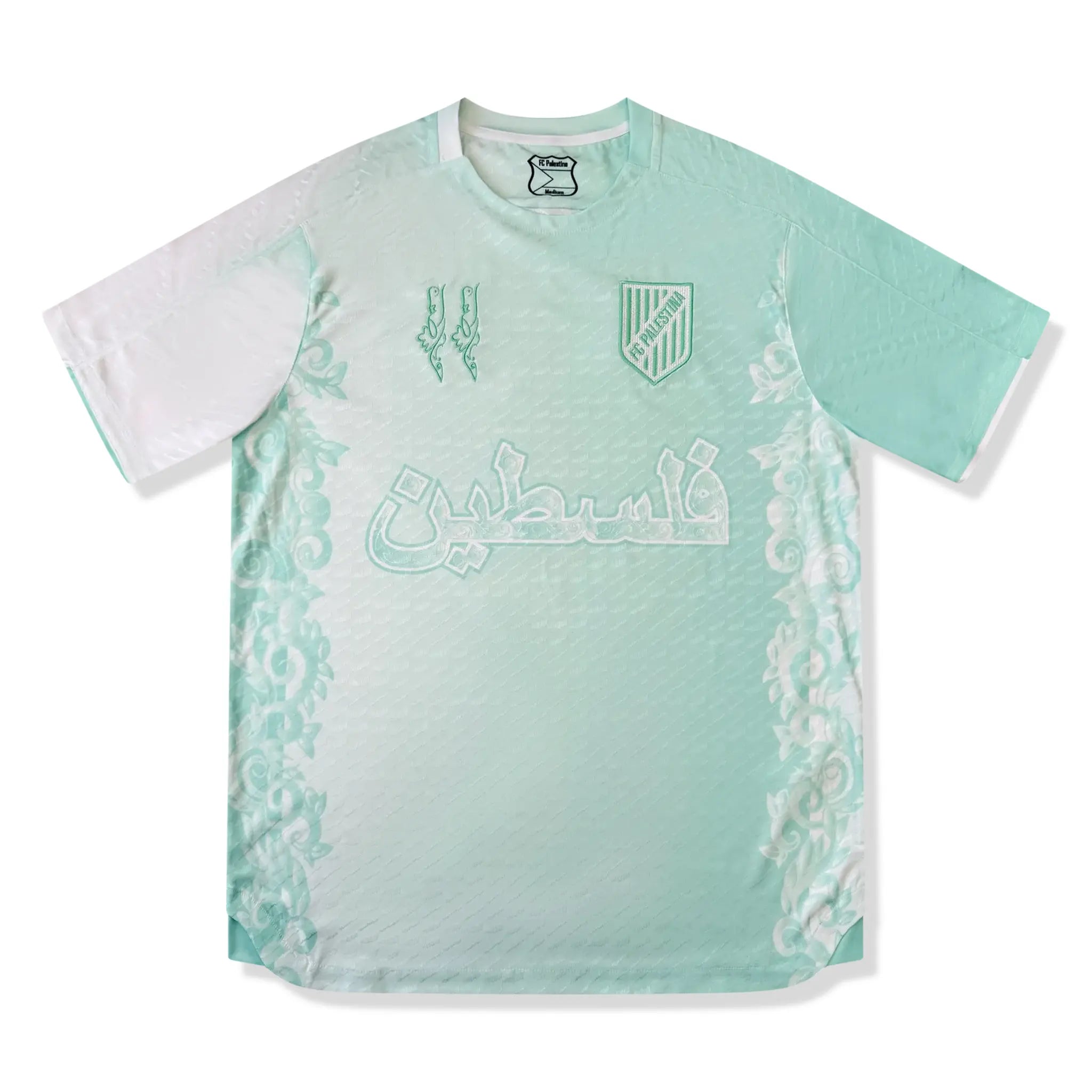 Front View of FC Palestina x Farrah Azam Mint Mist T-Shirt